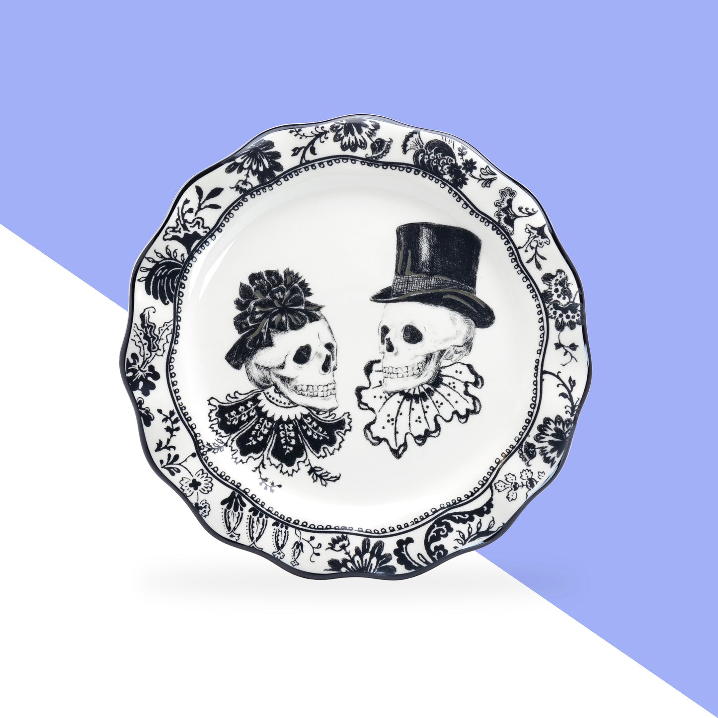Potter's Studio Handmade Halloween Skulls 8.5" Dessert / Salad Plate, skull couple plate