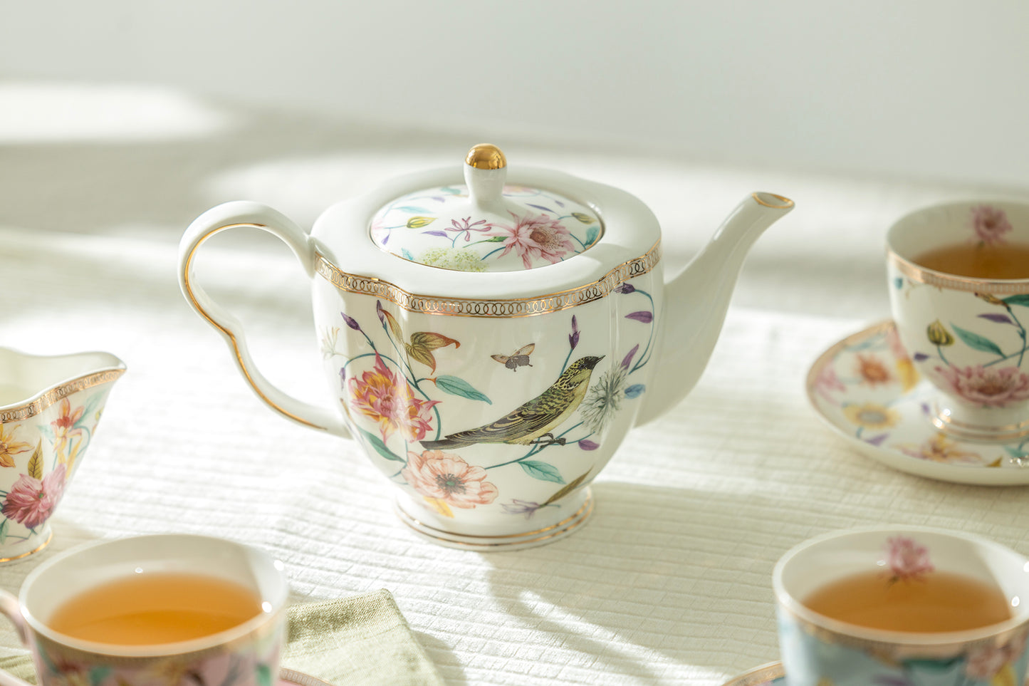 Grace Teaware Spring Flowers with bird Fine Porcelain Teapot