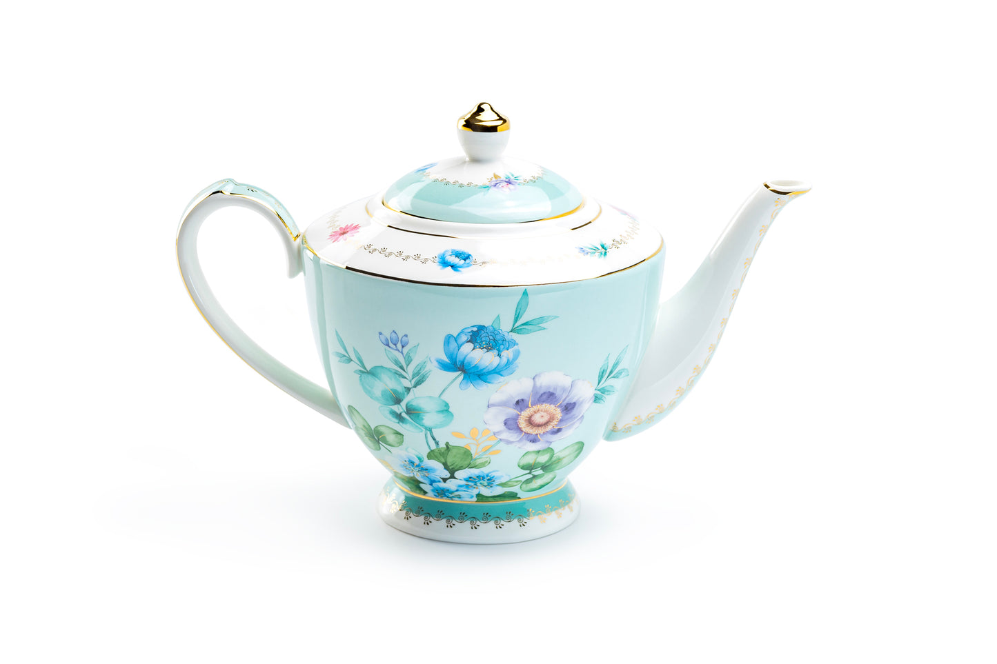 Grace Teaware Mint Flower Garden Fine Porcelain Teapot