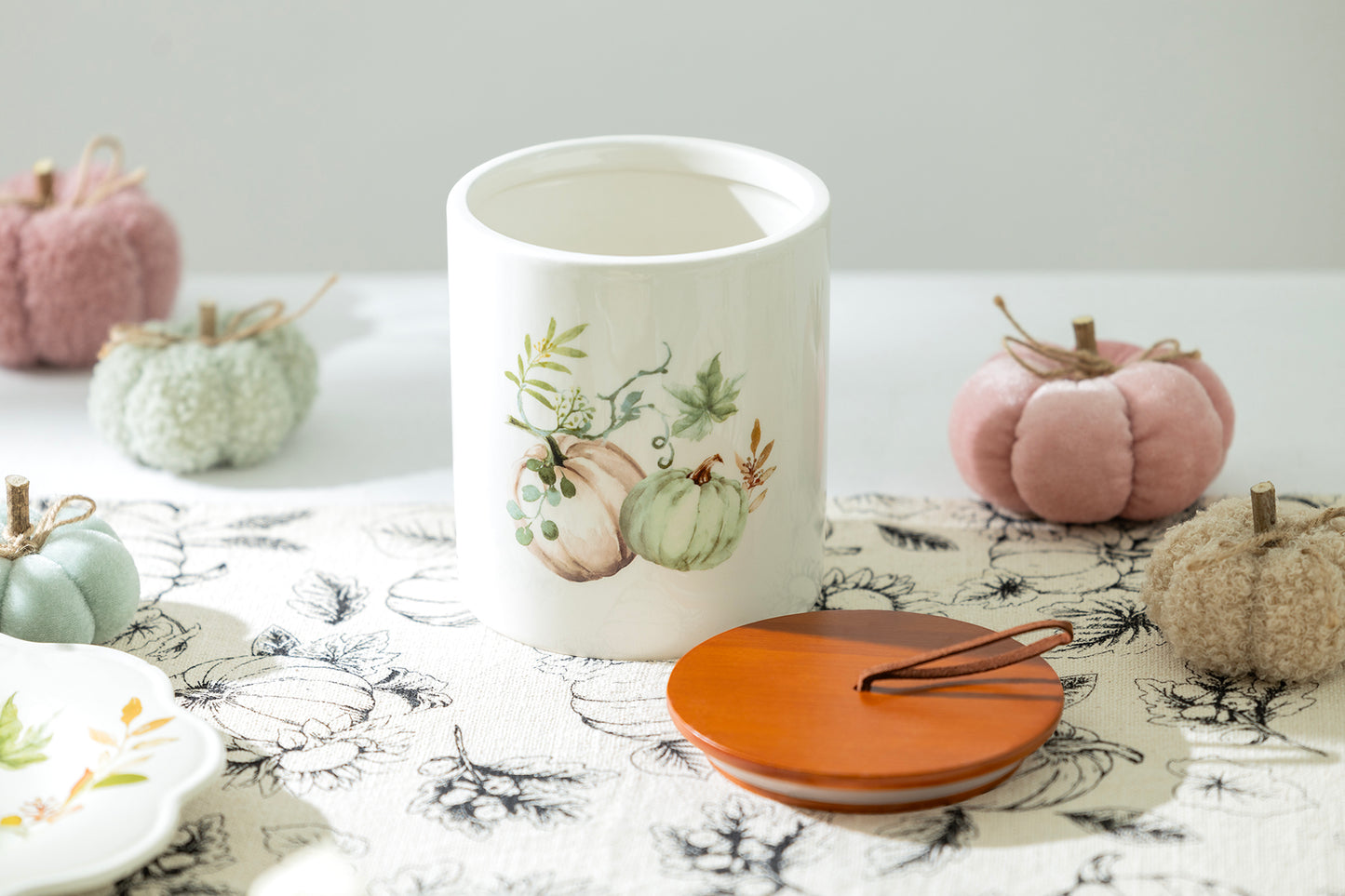 Fall Pumpkins Canister with Walnut Color Bamboo Lid