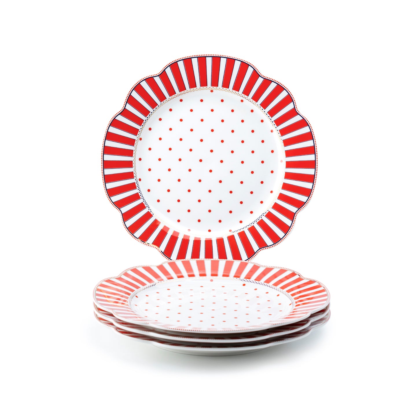 Red Josephine Stripes and Dots Fine Porcelain Dessert/Dinner Plate