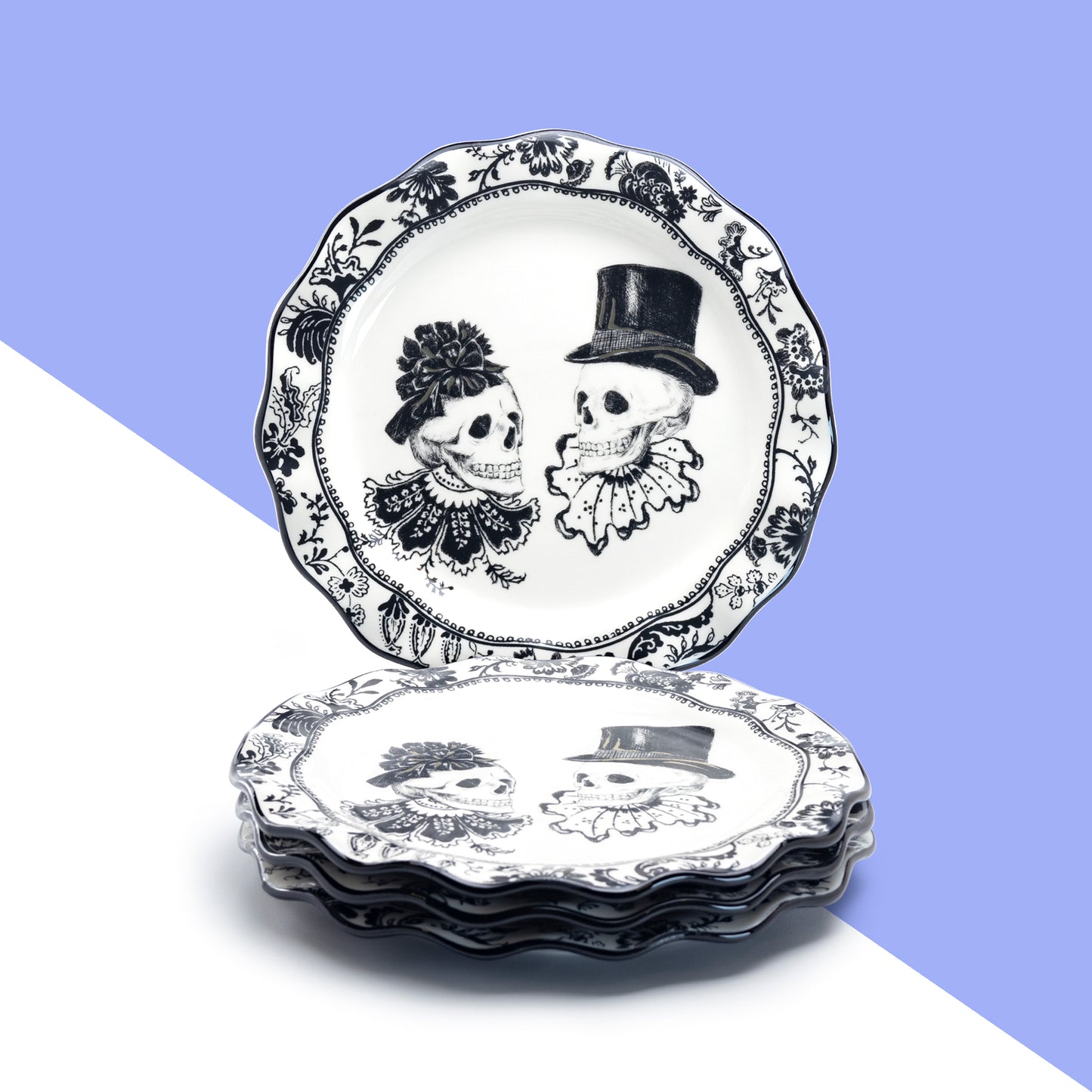 Potter's Studio Handmade Halloween Skulls 8.5" Dessert / Salad Plate set of 4