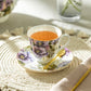 Stechcol Gracie Bone China Purple Pansy Bone China Tea Cup and Saucer Set