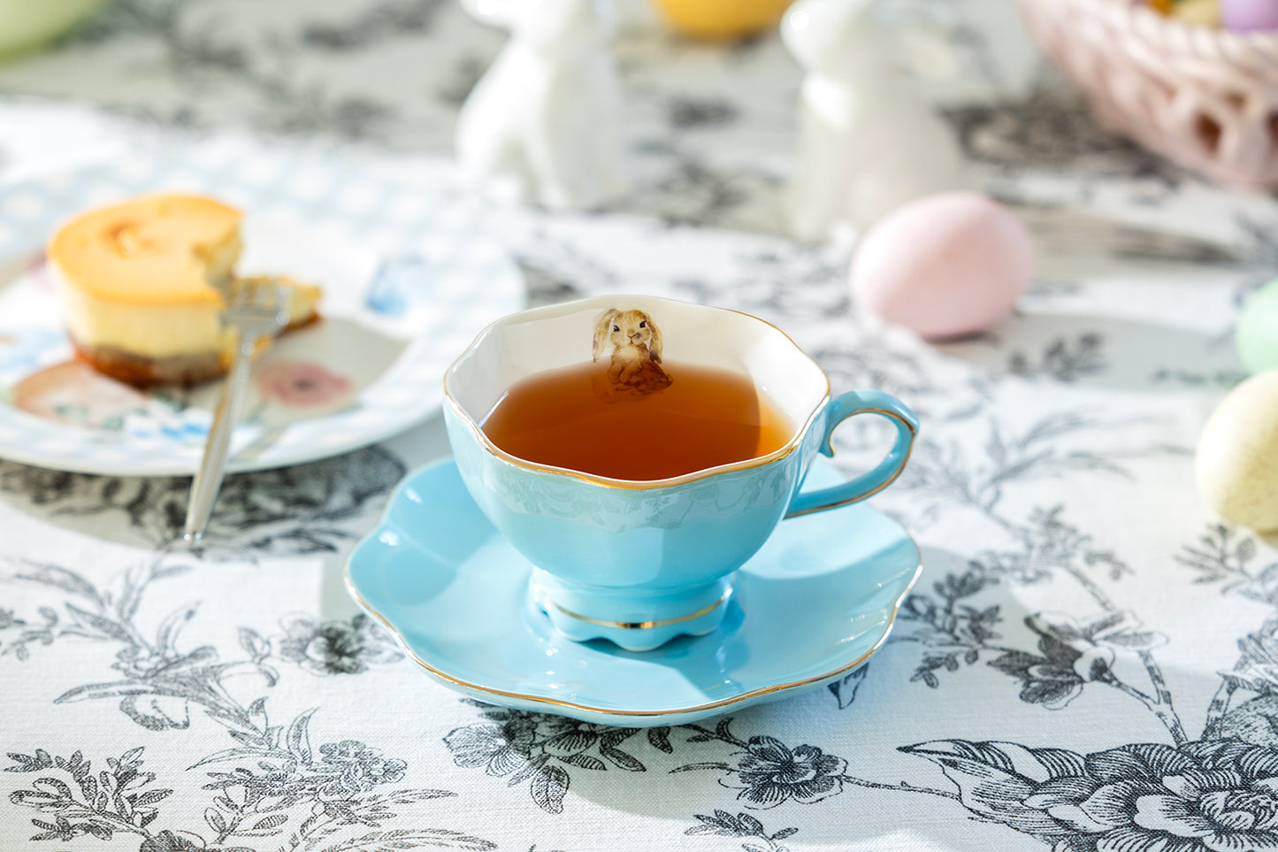 Blue Bunny Luster Tea Cup and Saucer