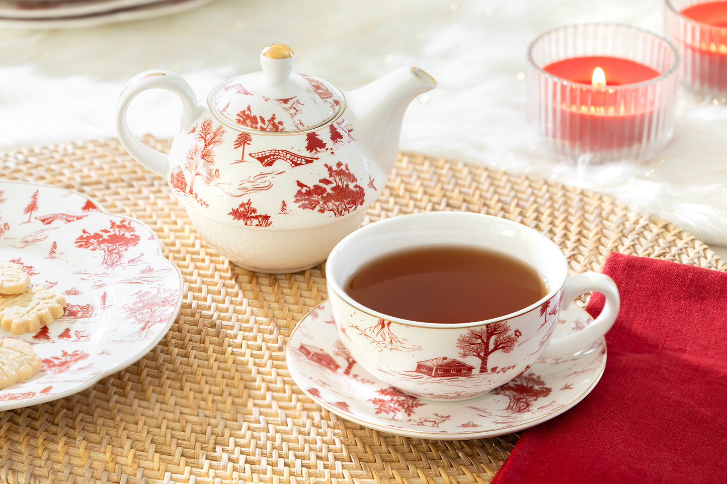 Red Village Fine Porcelain Tea For One Set