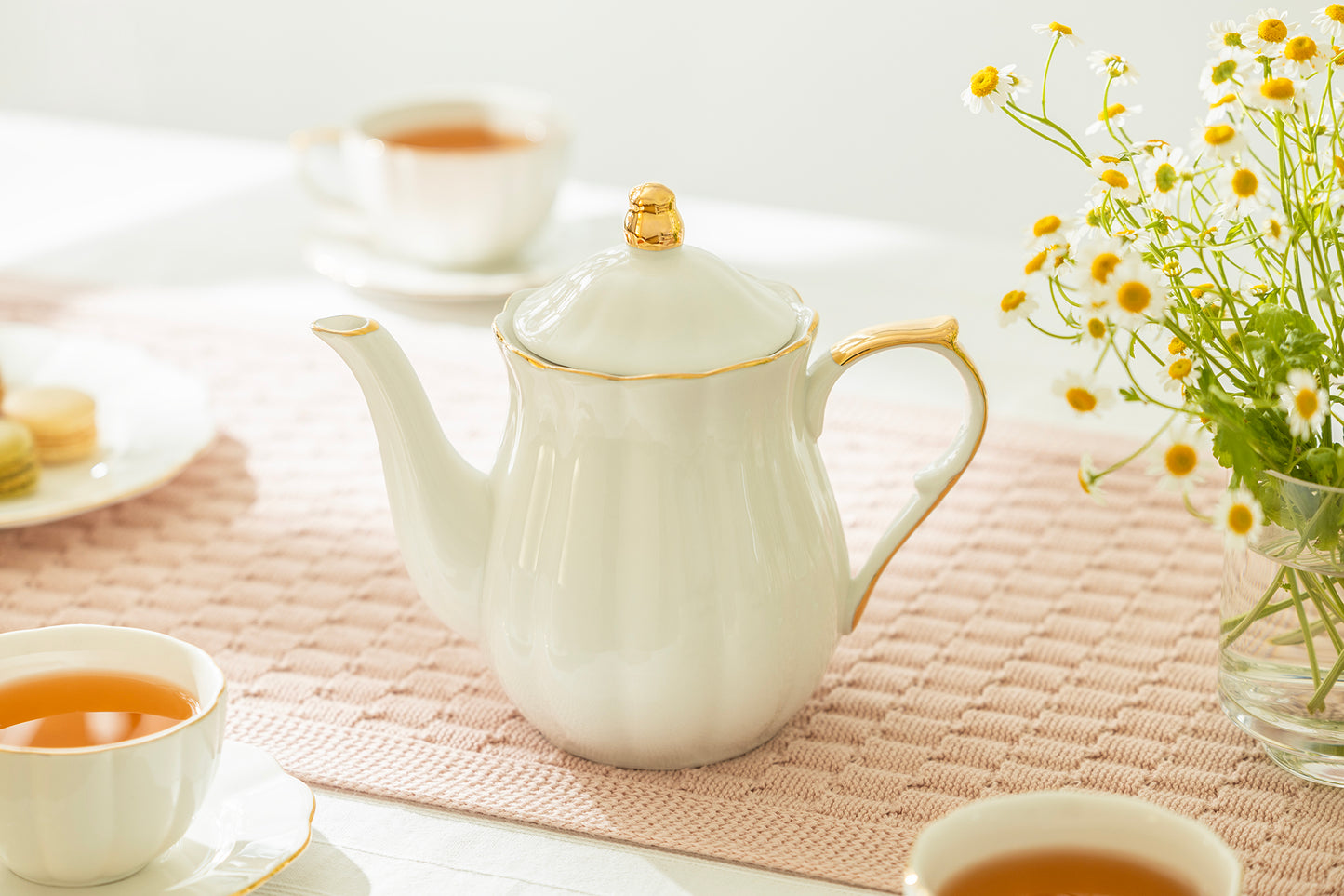 White Gold Lace Fine Porcelain Tea Set