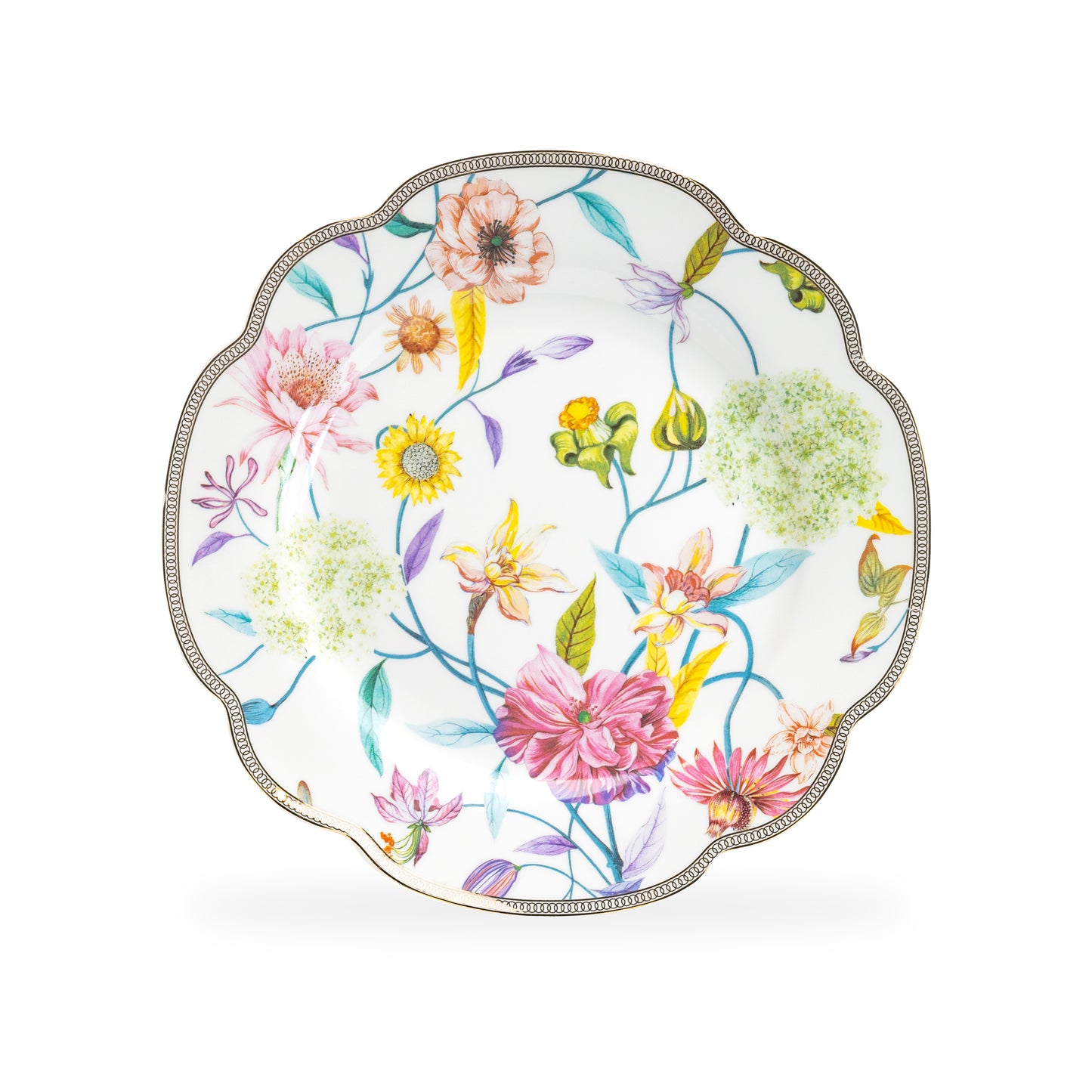 Spring Flowers with Bird Fine Porcelain Latte Cup and Saucer