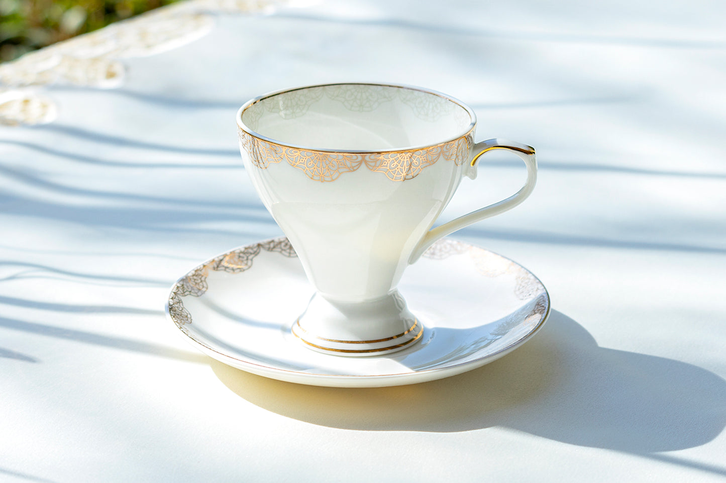 Grace Teaware White Gold Lace Fine Porcelain Tea Cup and Saucer set of 1