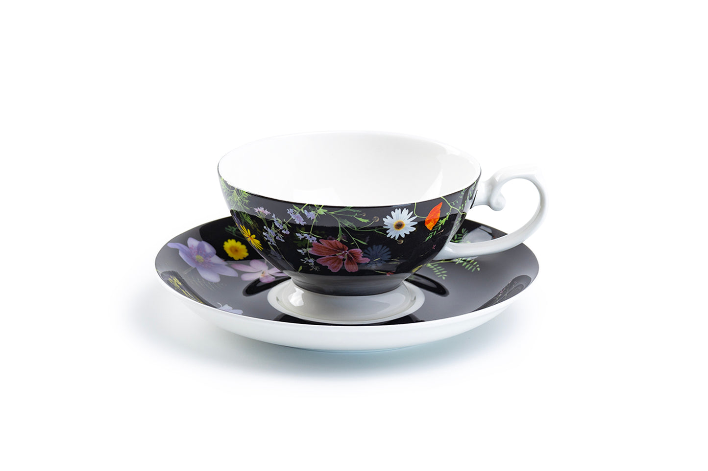 Stechcol Gracie Bone China Summer Meadow Black Bone China Cup and Saucer