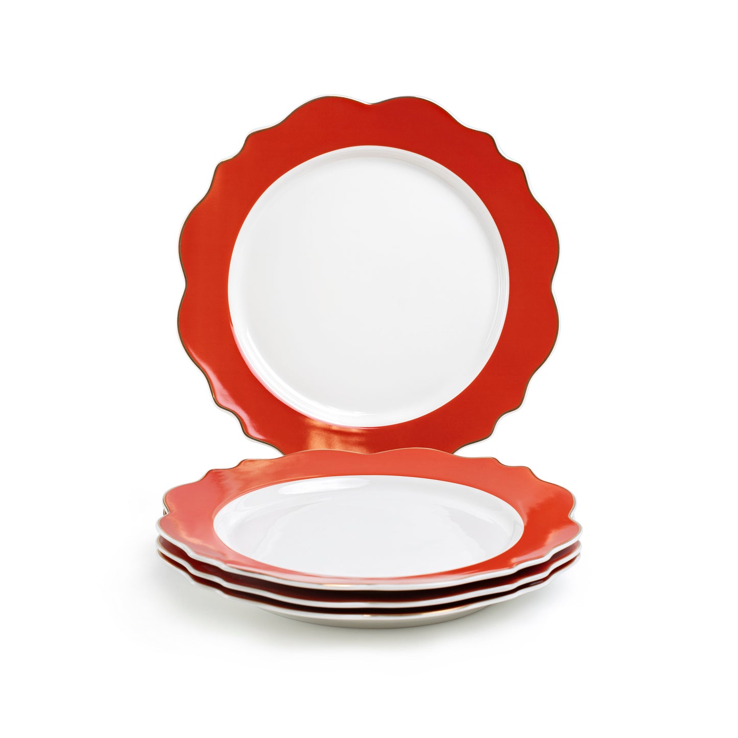 Red Band Scallop Fine Porcelain Dessert/Dinner Plate