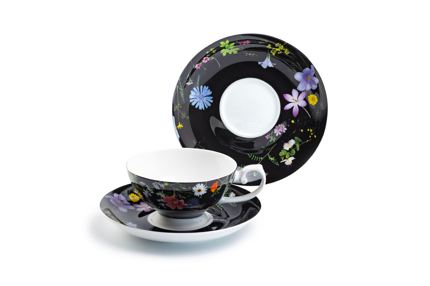 Stechcol Gracie Bone China Summer Meadow Black Bone China Cup and Saucer set