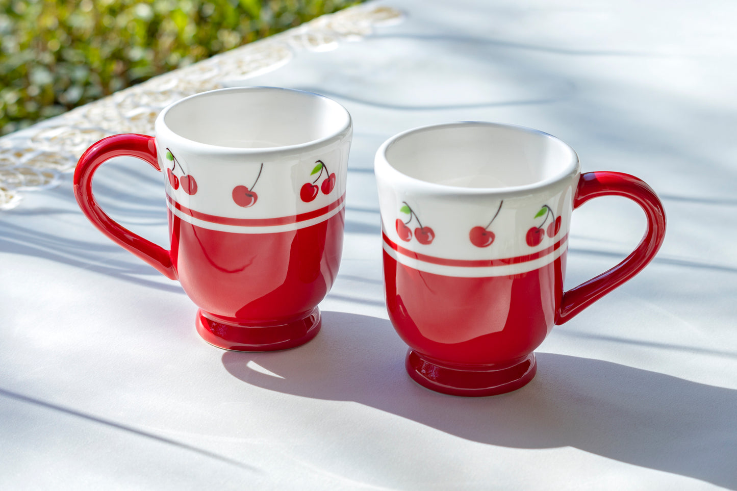 Potter's Studio Red Cherry Hand Painted Footed Mug