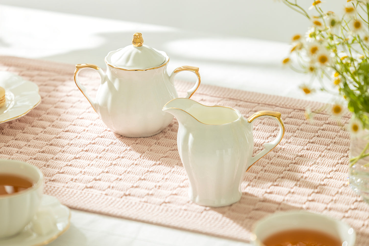 White Gold Lace Fine Porcelain Tea Set