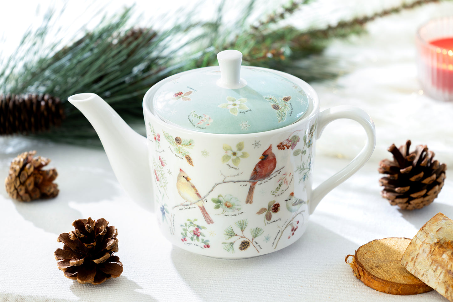Winter Cardinals Fine Porcelain Teapot