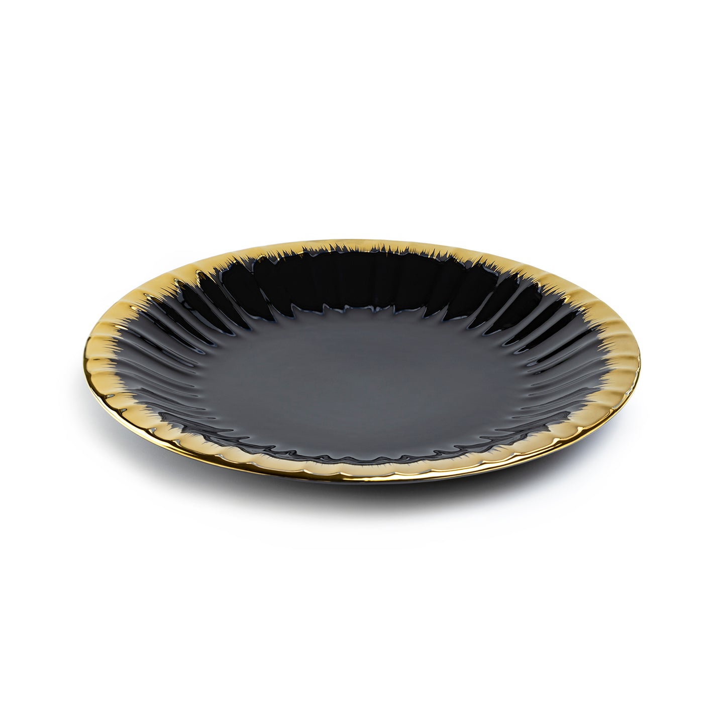 Black Gold Ripple Fine Porcelain Dinner Plate