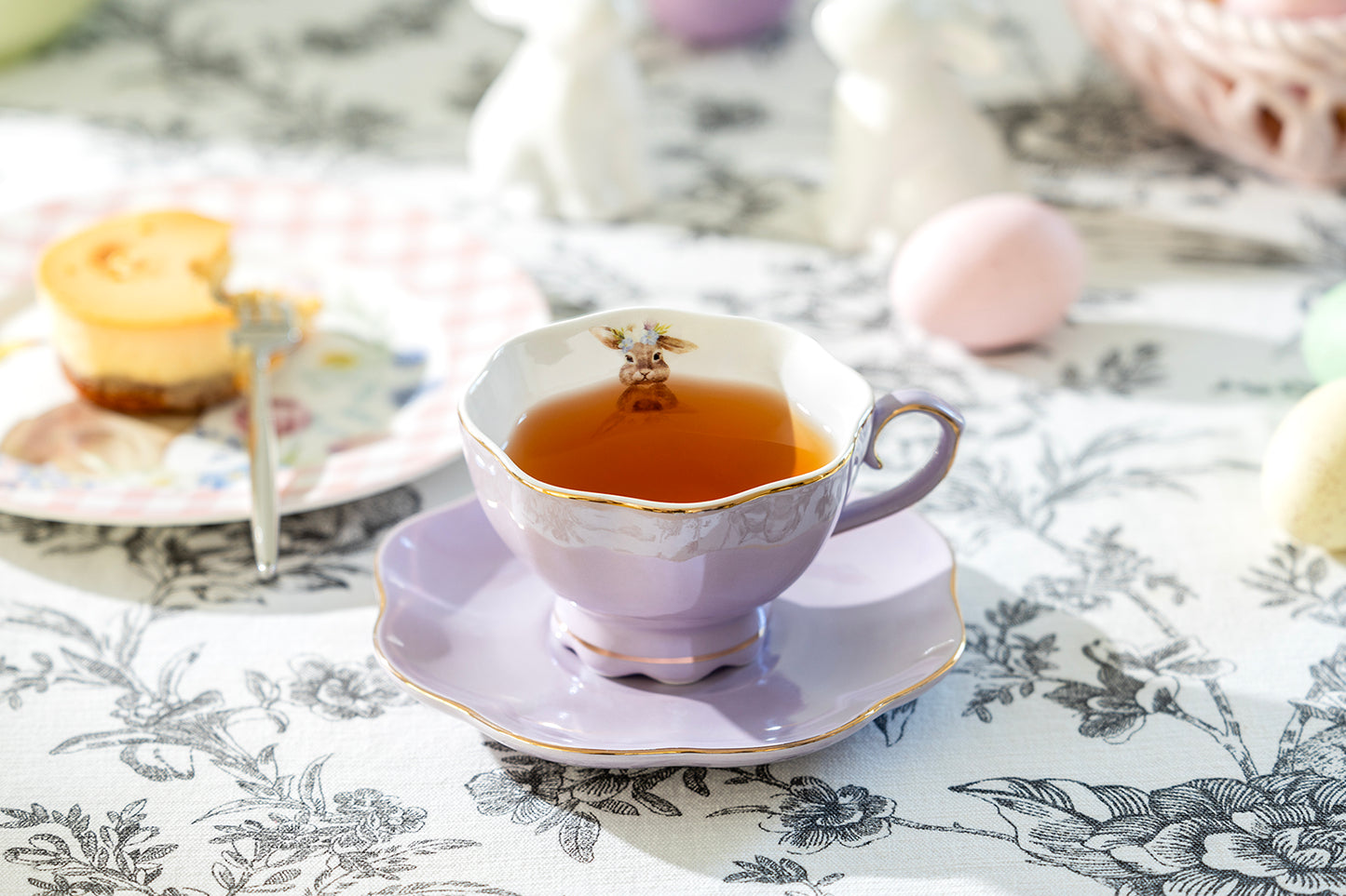 Purple Bunny Luster Tea Cup and Saucer