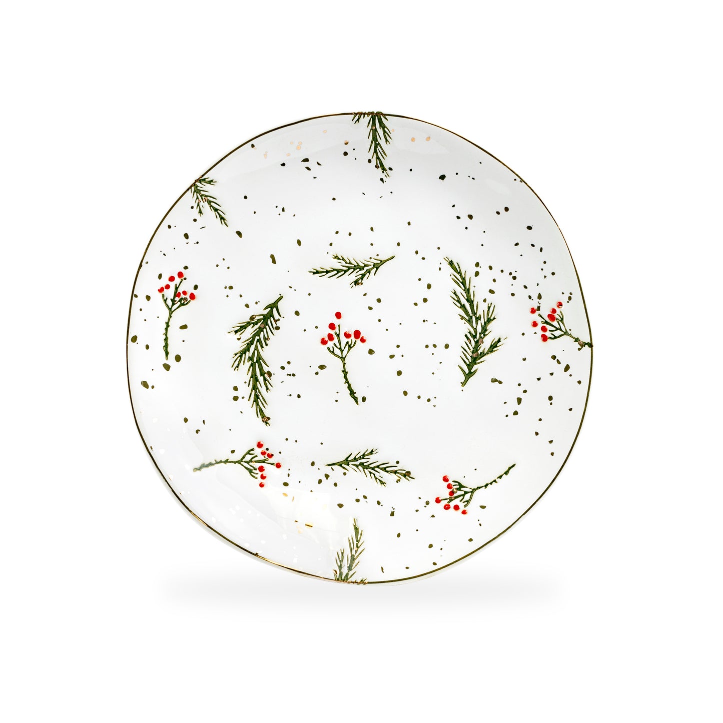 Holly Berries Organic Shape Dessert/Dinner Plate