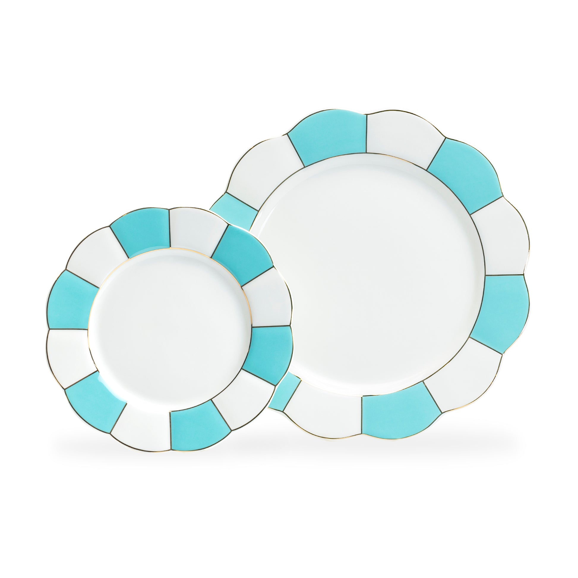 Grace Teaware Turquoise Gold Scallop Fine Porcelain Dessert / Dinner Plate