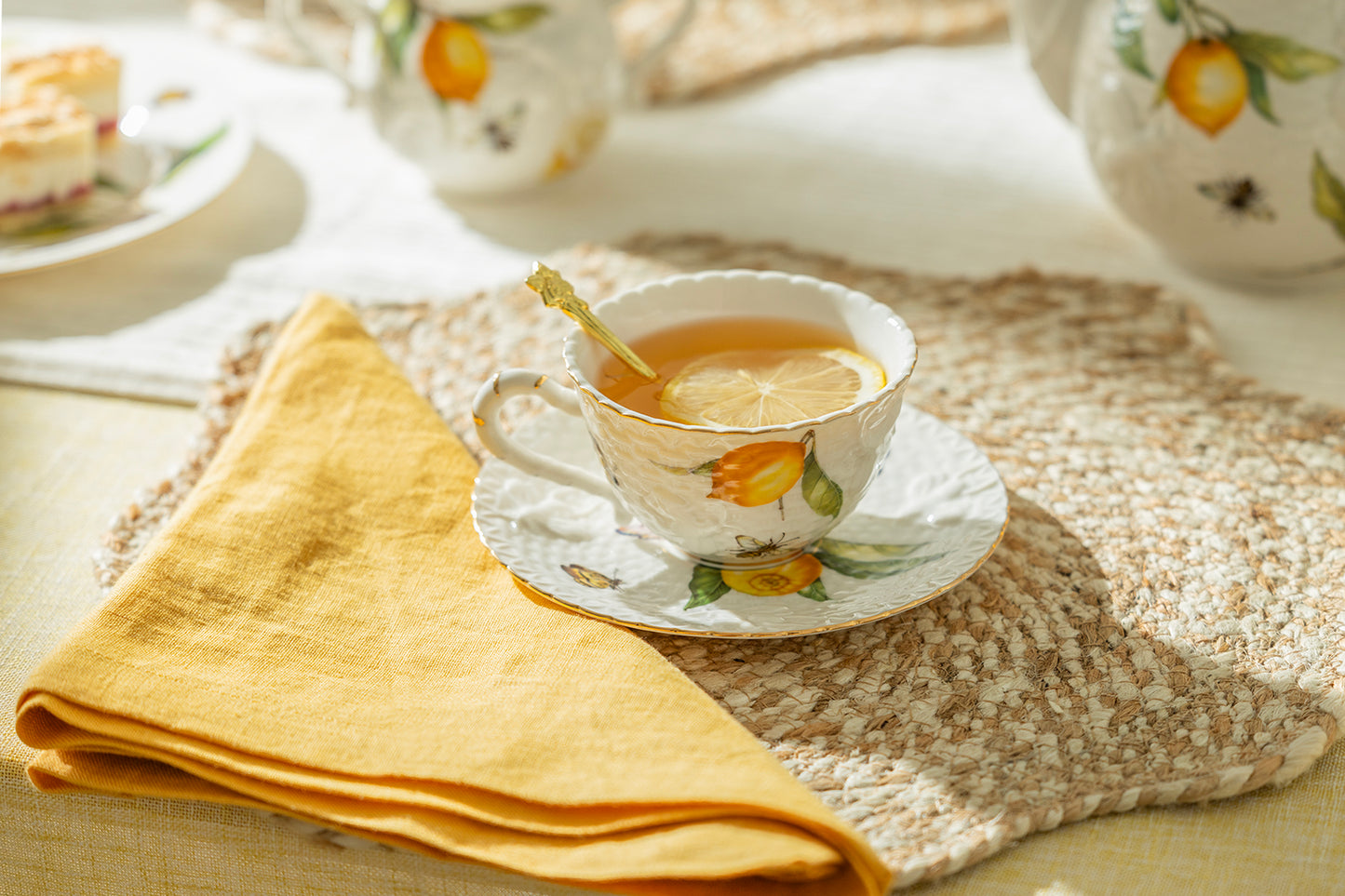 Lemon Bee Fine Porcelain Cup and Saucer