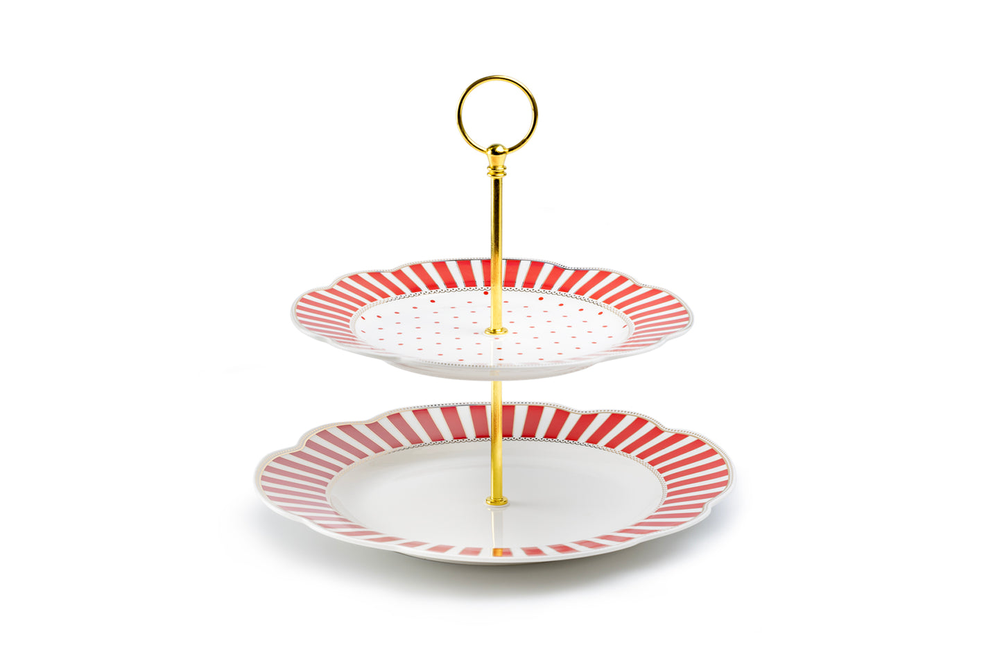 Red Josephine Stripes and Dots Fine Porcelain 2-Tier Server