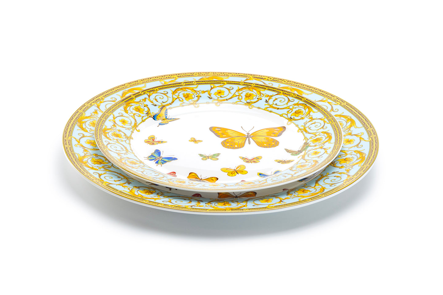 Butterflies with Blue Ornament Fine Porcelain Dessert / Dinner Plate