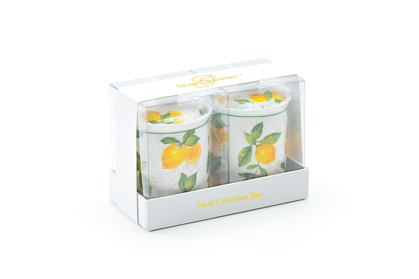 Lemon Garden Fine Porcelain Spice Jars with Silicone Gasket Set of 2