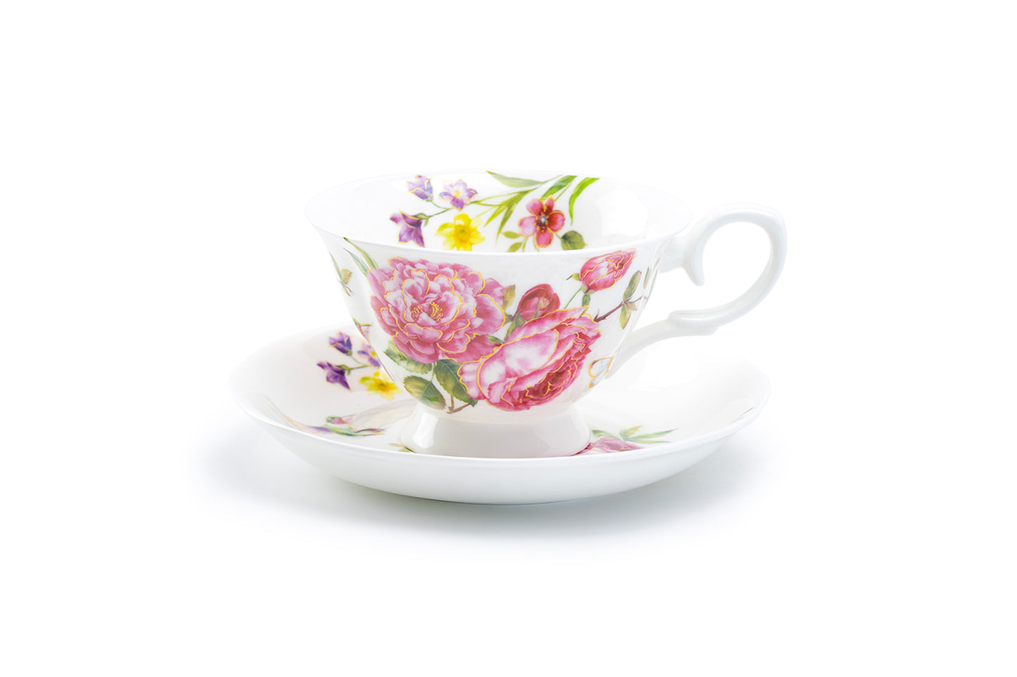 Stechcol Gracie Bone China Pink Rose with Hummingbird Bone China Tea Cup and Saucer