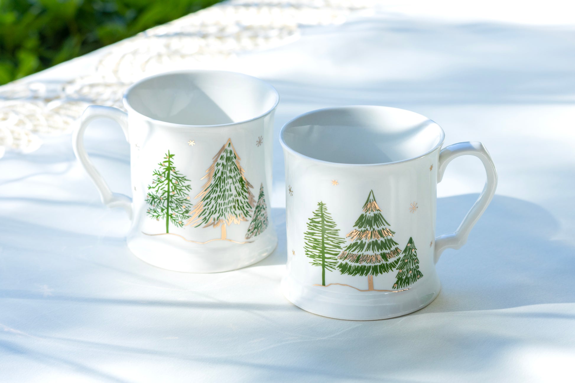 Grace Teaware Holiday Christmas Pine Trees Fine Porcelain Mugs