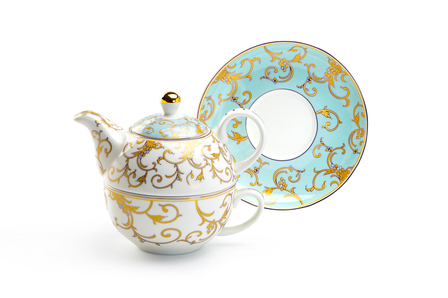 Grace Teaware Mint Gold Scroll Fine Porcelain Tea For One