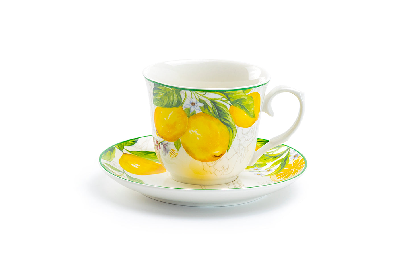 Grace Teaware Lemon Garden Fine Porcelain Tea Cup and Saucer