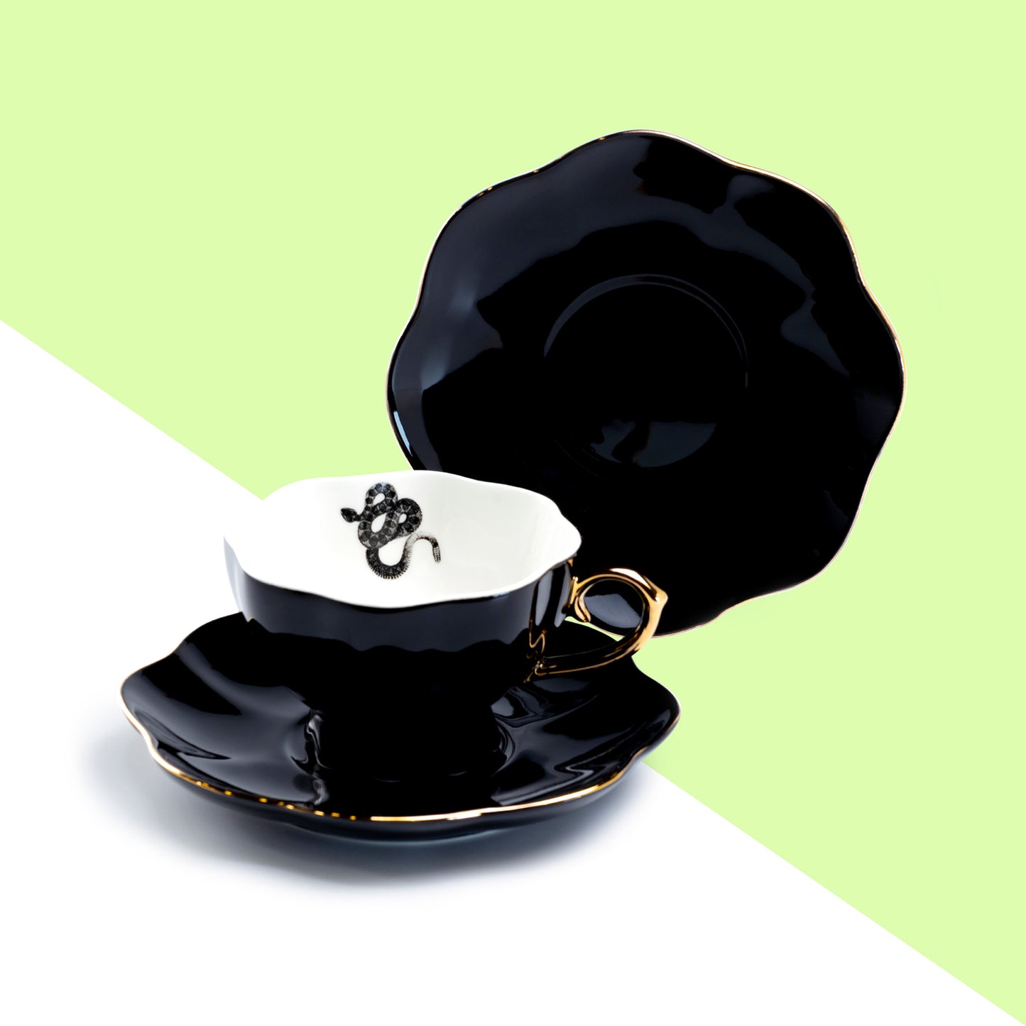 Snake Black Gold Tea Cup and Saucer