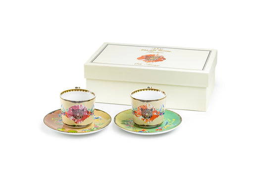 Summer Savanna Leopard Fine Porcelain Cup and Saucer Set of 2 with Gift Box