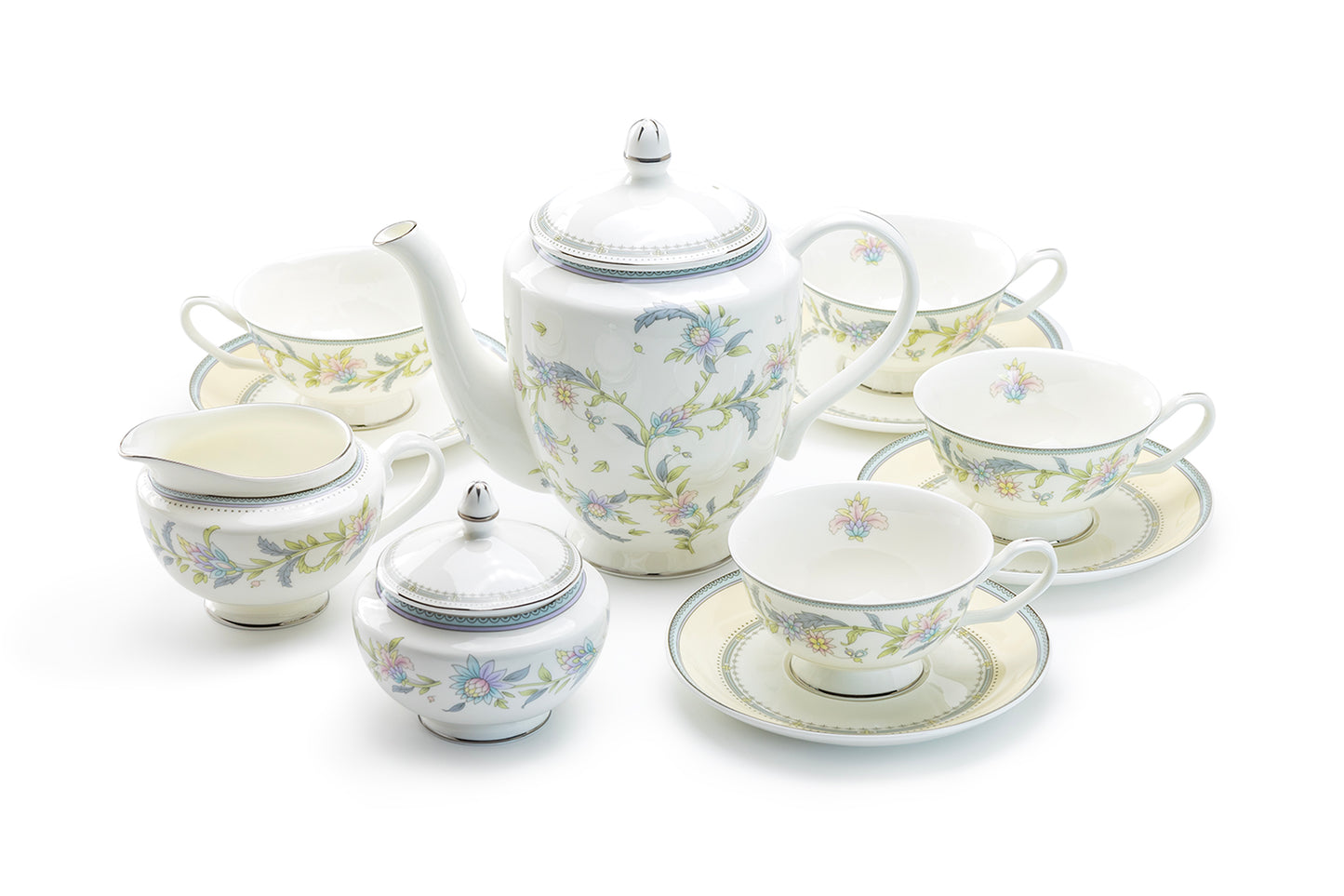 Gracie Bone China Lotus Garden Bone China 11-Piece Tea Set