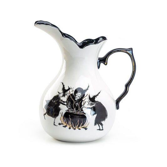 Halloween Witches Brew Pitcher with Raven Jack-o'-lantern on the back - Black Version