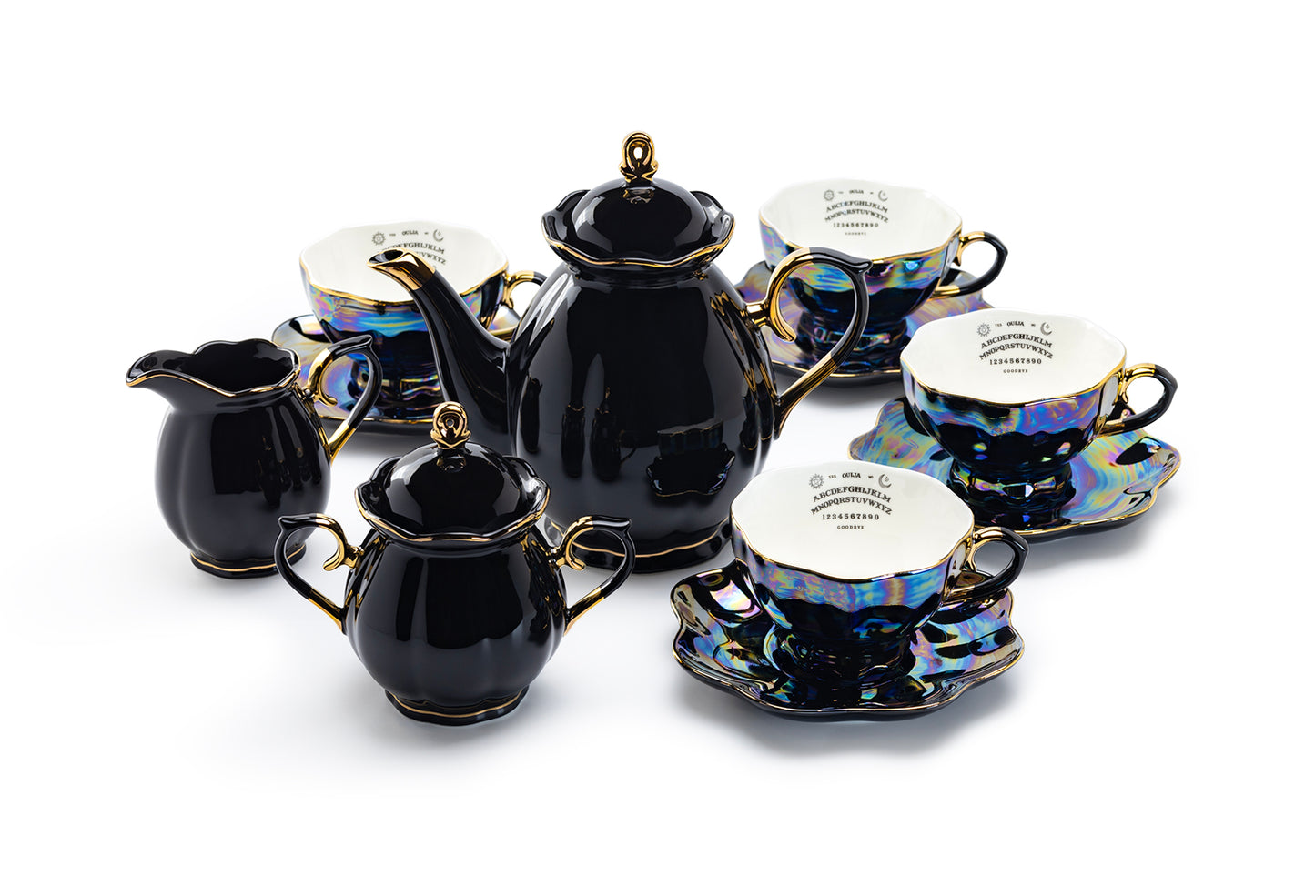 Grace Teaware Ouija Board Black Gold Luster 11-Piece Tea Set