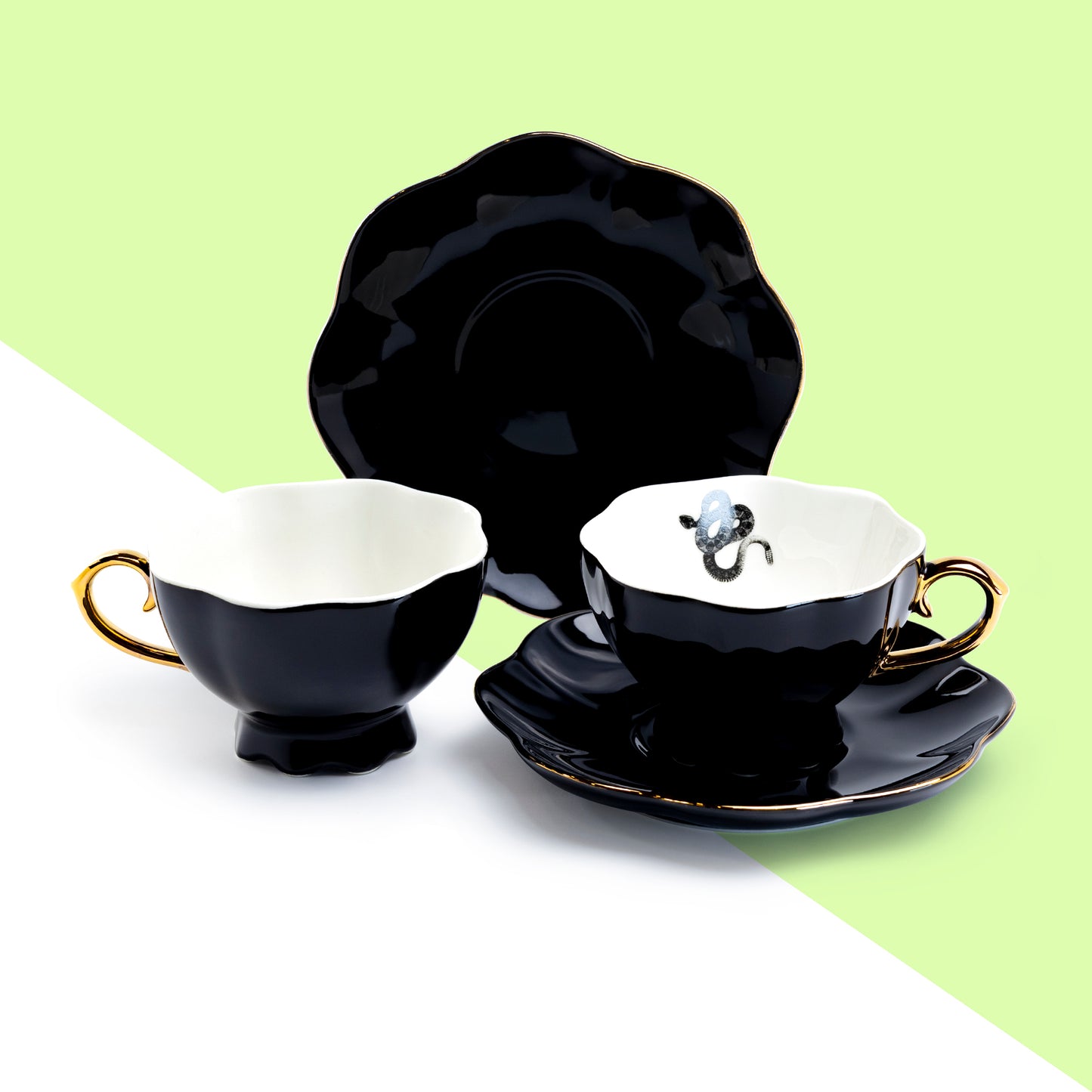 Snake Black Gold Tea Cup and Saucer