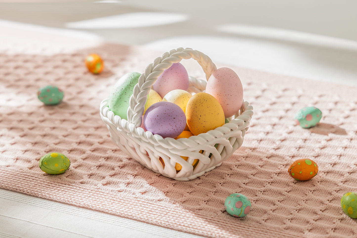 Hand Woven Fine Porcelain Easter Small Basket - White