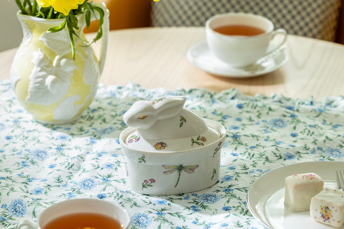 Summer Garden Bunny Figurine Fine Porcelain Sugar Box
