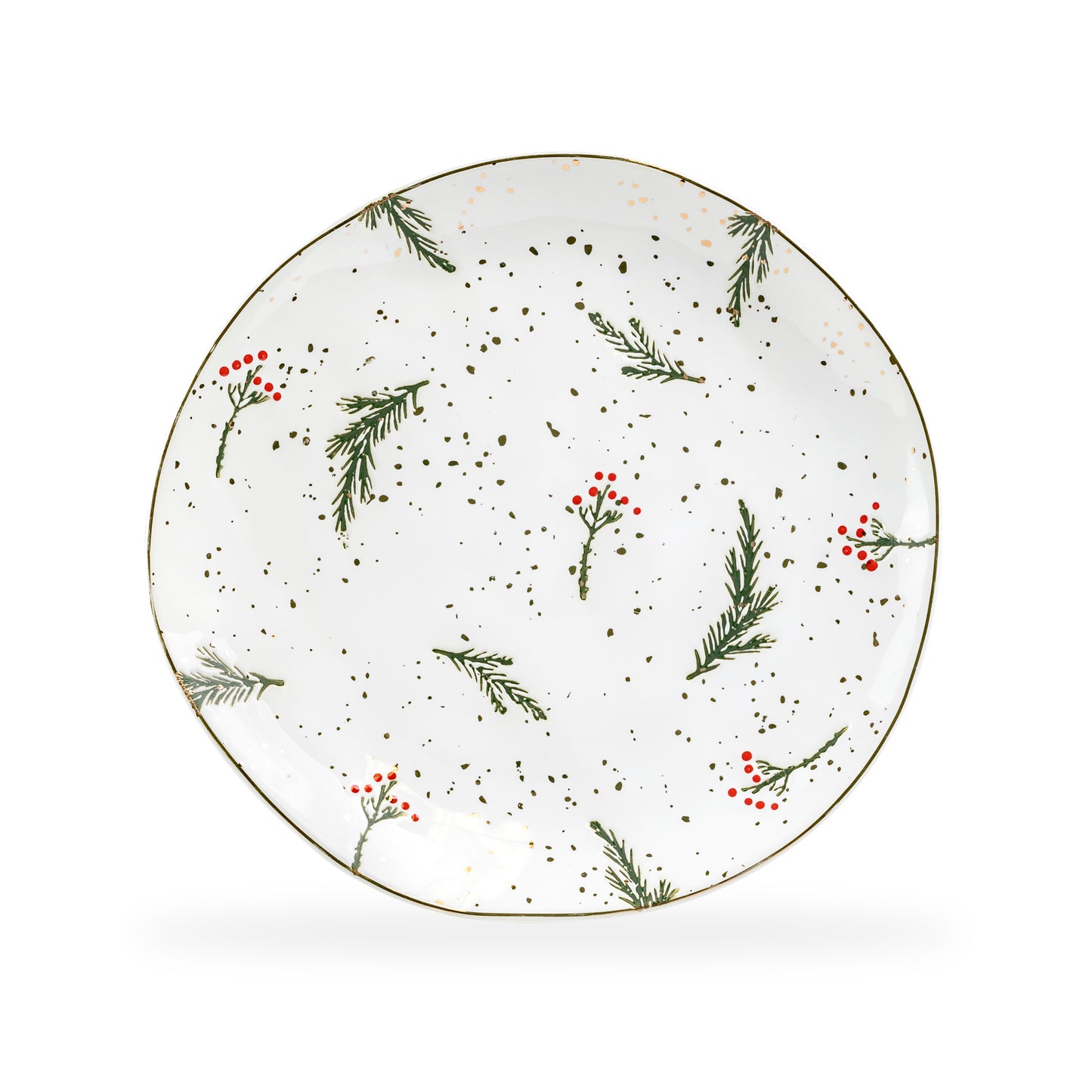 Holly Berries Organic Shape Dessert/Dinner Plate