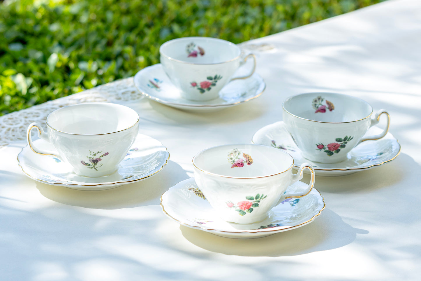 Gracie Bone China Anna Garden Bone China Cup and Saucer set of 4