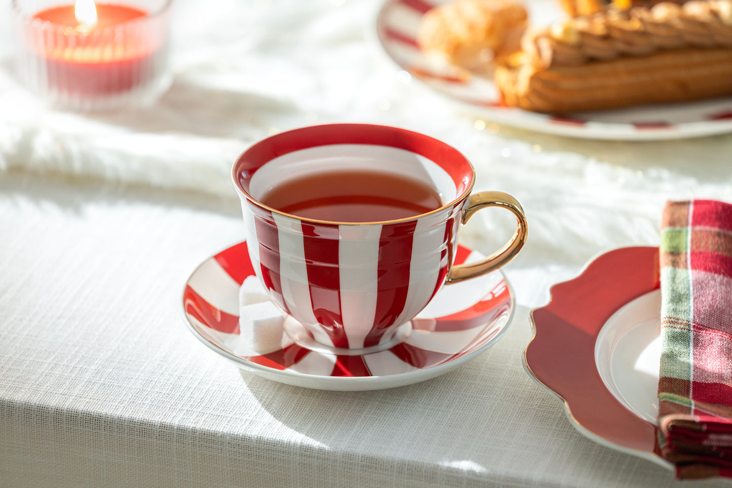 Red Carousel Stripes Fine Porcelain 5-Piece Tea Set