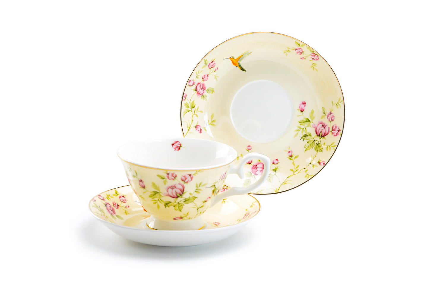 Rose Bud with Hummingbird Bone China Tea Cup and Saucer set