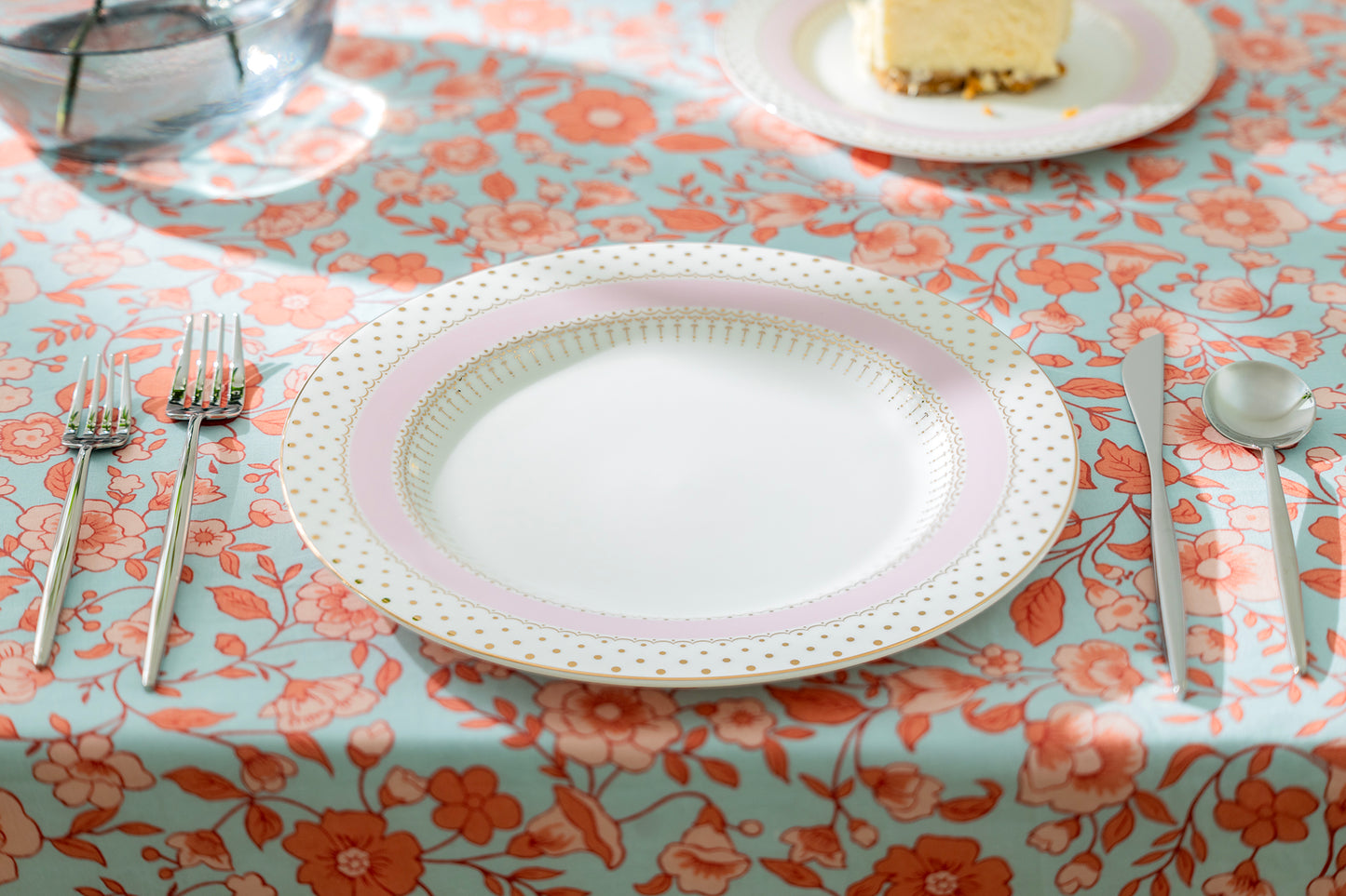 Pink Stripe with Gold Dots Fine Porcelain Dessert/Dinner Plate