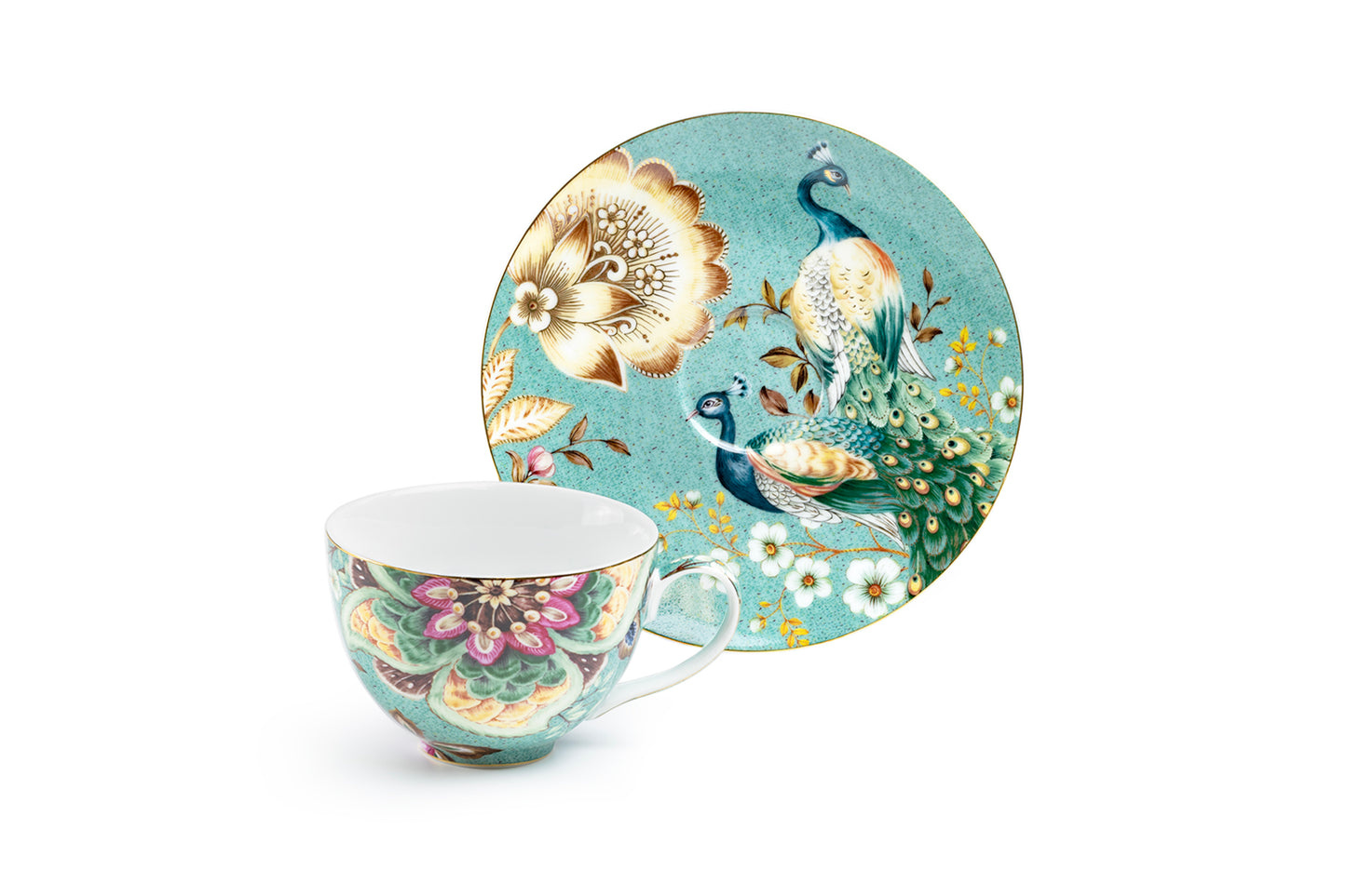 Peacock Lotus Garden Green Fine Porcelain Assorted Cup and Saucer Sets