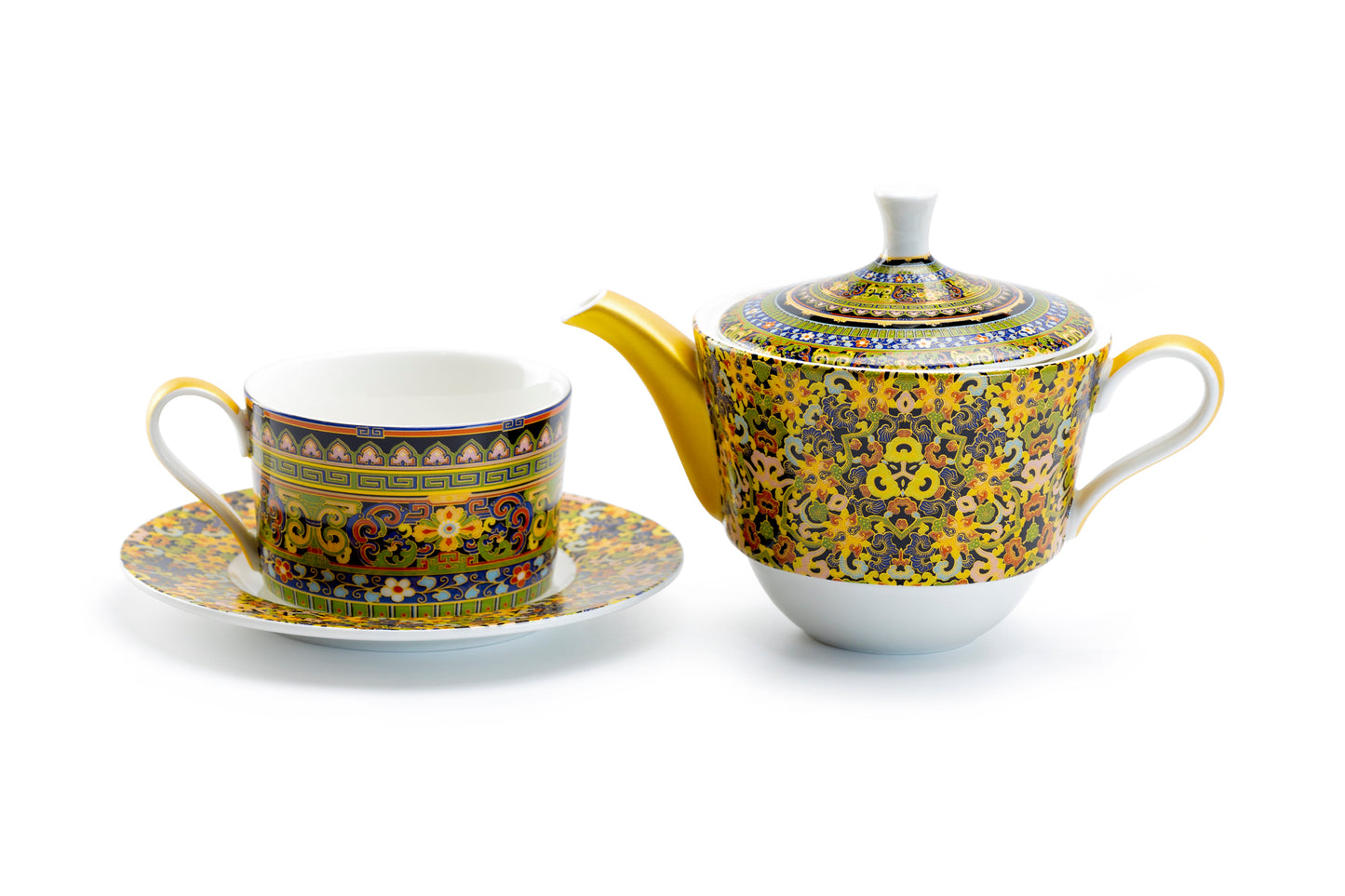 Stechol Gracie China Golden Moroccan Fine Porcelain Tea For One Teapot and Tea Cup