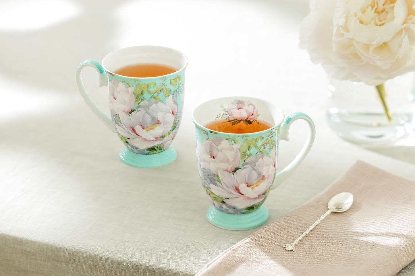 Stechcol Gracie Bone China Peony Bloom Blue Bone China Footed Mug