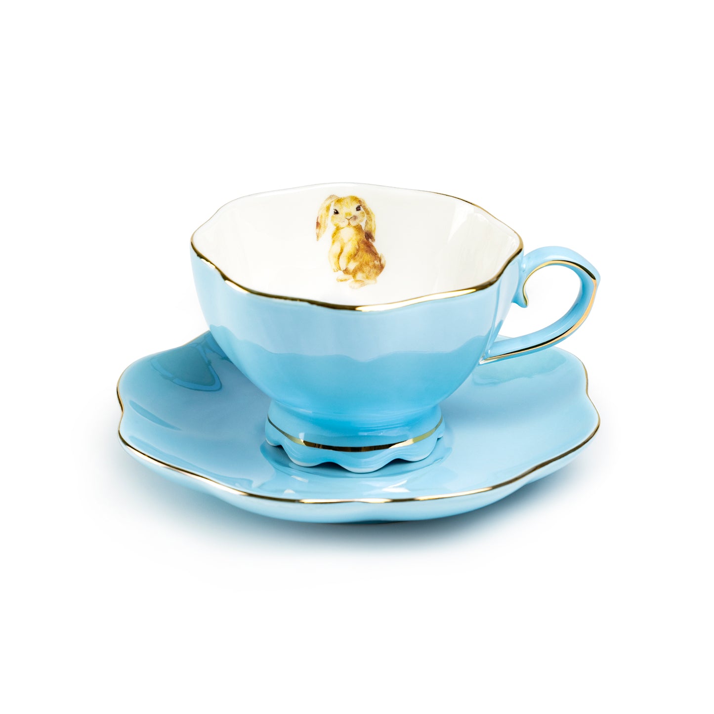 Blue Bunny Luster Tea Cup and Saucer