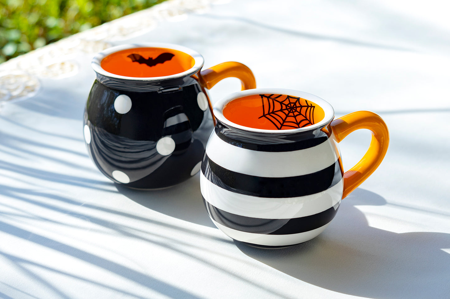 Halloween Bat Dots and Spider Web Stripes Mugs