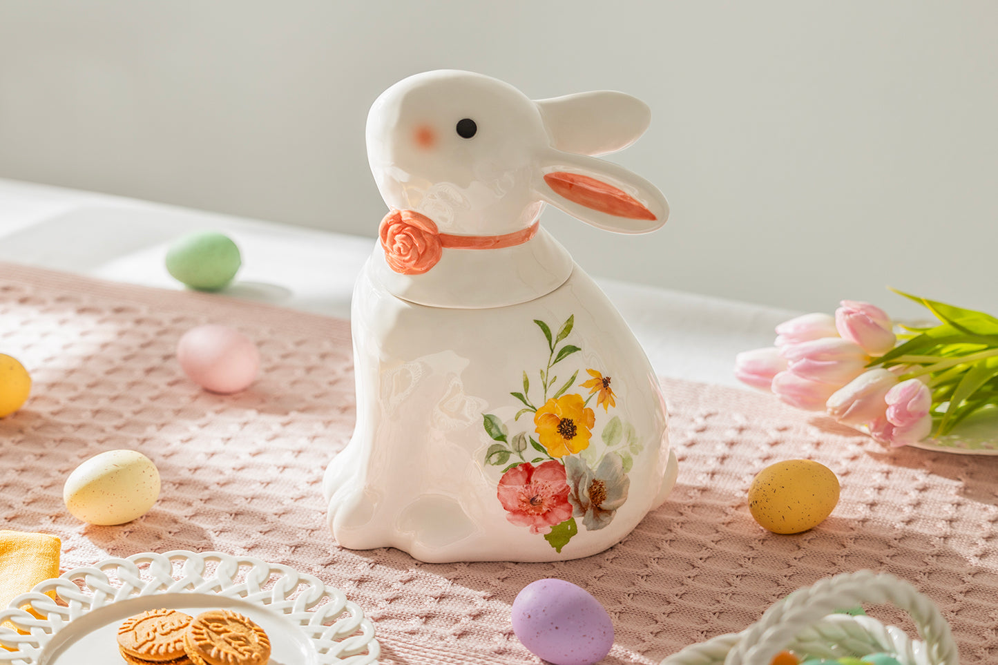 Floral Bunny Large Cookie Jar