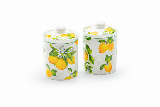 Lemon Garden Fine Porcelain Spice Jars with Silicone Gasket Set of 2
